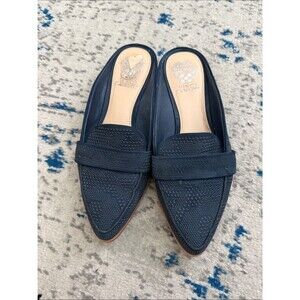 Vince Camuto Navy Perforated Pointed-Toe Mules